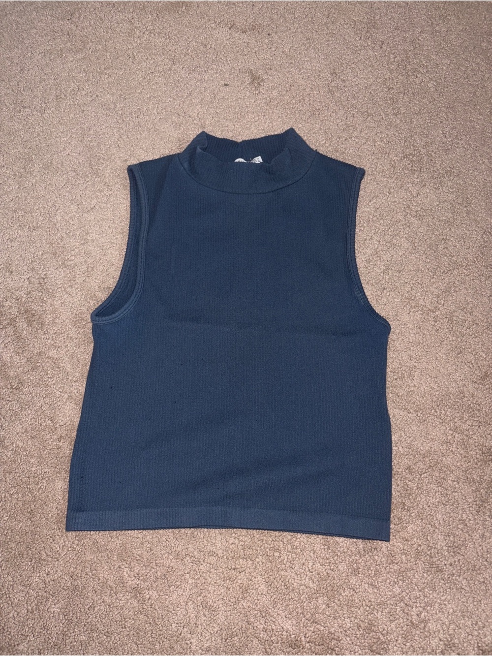 stradivarius Navy Sleeveless Mock Neck Ribbed Tank